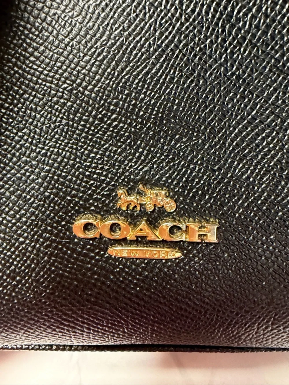 Coach Katy Satchel Black Crossgrain Leather Gold Zip Top Handle Bag NWOT